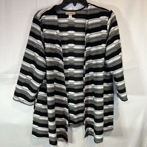 Dress Barn Womens Black/Gray/White Striped 3/4 Sleeve Cardigan Size 1X EUC